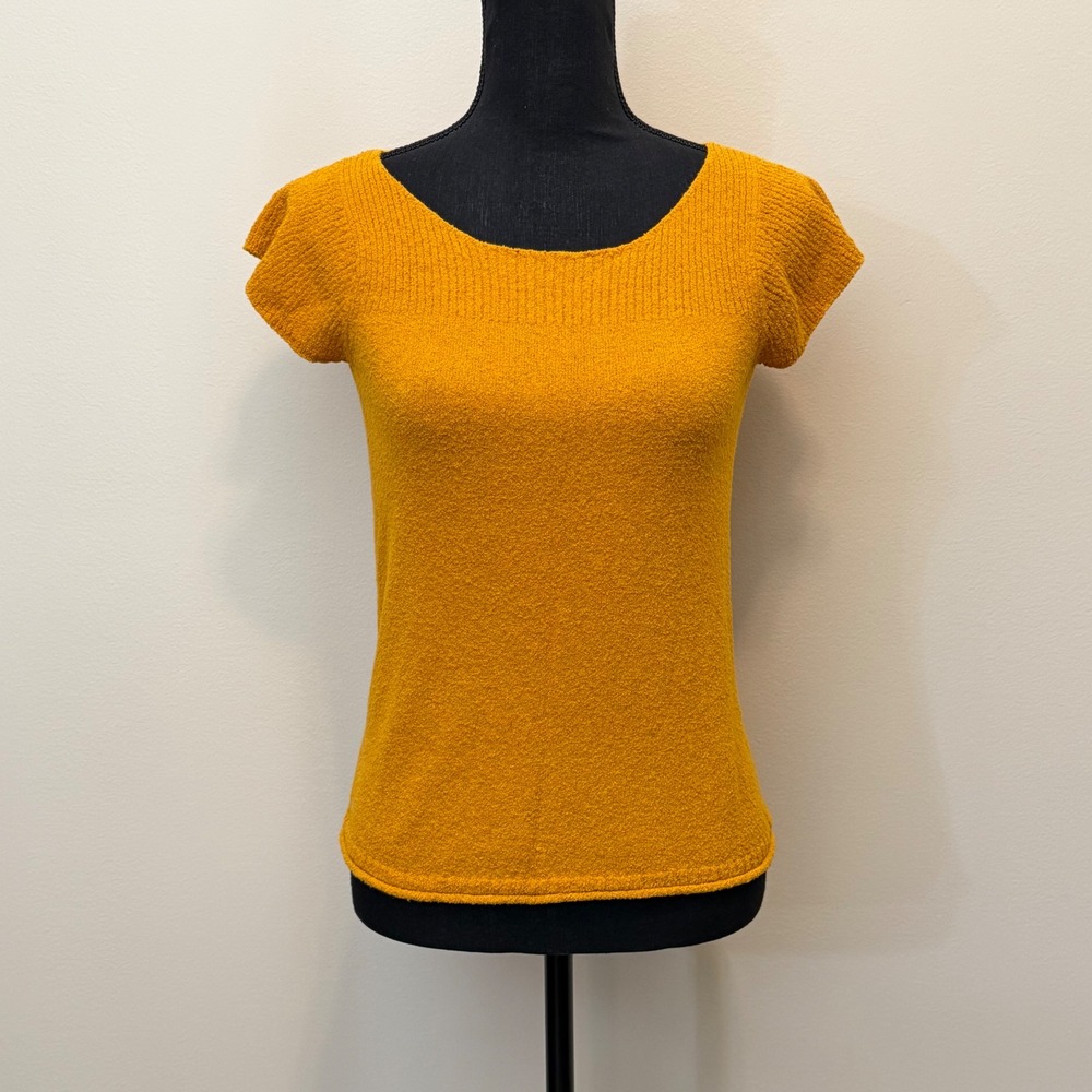 Madewell Gold Textured Knit Scoop Neck Cap Short Sleeve Top Womens XS Sweater